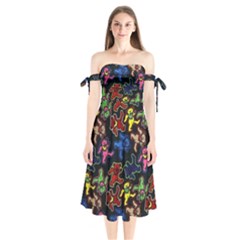 Grateful Dead Pattern Shoulder Tie Bardot Midi Dress by Semog4