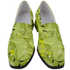 Seamless Pattern Green Garden Women s Chunky Heel Loafers by Semog4