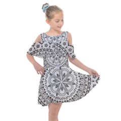 Vector Mandala Drawing Decoration Kids  Shoulder Cutout Chiffon Dress