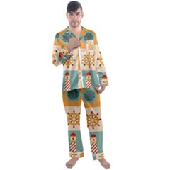 Nautical Elements Collection Men s Long Sleeve Satin Pajamas Set