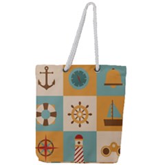 Nautical Elements Collection Full Print Rope Handle Tote (large)