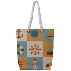 Nautical Elements Collection Full Print Rope Handle Tote (small)