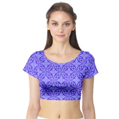 Decor Pattern Blue Curved Line Short Sleeve Crop Top by Semog4