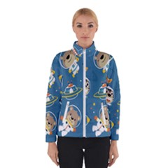 Seamless Pattern Funny Astronaut Outer Space Transportation Women s Bomber Jacket by Semog4