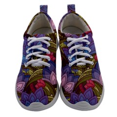 Purple Red And Green Flowers Digital Wallpaper Patterns Ornament Women Athletic Shoes by Salman4z