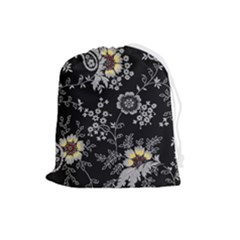 White And Yellow Floral And Paisley Illustration Background Drawstring Pouch (large) by Salman4z