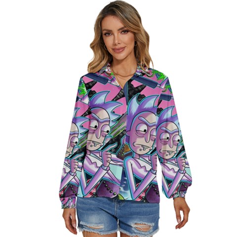 Rick And Morty Time Travel Ultra Women s Long Sleeve Button Down Shirt by Salman4z