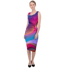 Colorful 3d Waves Creative Wave Waves Wavy Background Texture Sleeveless Pencil Dress by Salman4z