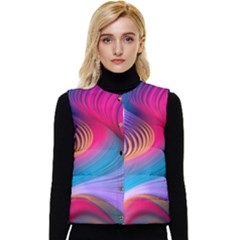 Colorful 3d Waves Creative Wave Waves Wavy Background Texture Women s Short Button Up Puffer Vest by Salman4z