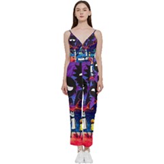 Rick And Morty In Outer Space V-neck Spaghetti Strap Tie Front Jumpsuit by Salman4z