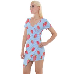 Strawberry Short Sleeve Asymmetric Mini Dress by SychEva