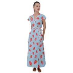 Strawberry Flutter Sleeve Maxi Dress by SychEva