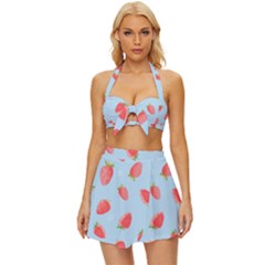 Strawberry Vintage Style Bikini Top And Skirt Set  by SychEva