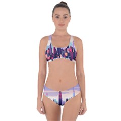 New York Skyline Cityscape Nyc New York City Landmark Criss Cross Bikini Set by Jancukart