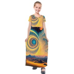 Surrealist Fantasy Dream Moon Space Kids  Short Sleeve Maxi Dress by Jancukart