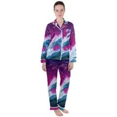 Tsunami Waves Ocean Sea Nautical Nature Water Unique Women s Long Sleeve Satin Pajamas Set	 by Jancukart