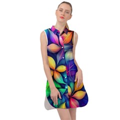 Ai Generated Artwork Leaves Nature Pattern Sleeveless Shirt Dress by Jancukart