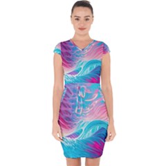 Tsunami Waves Ocean Sea Nautical Nature Water 6 Capsleeve Drawstring Dress  by Jancukart