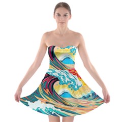 Waves Ocean Sea Tsunami Nautical 8 Strapless Bra Top Dress by Jancukart