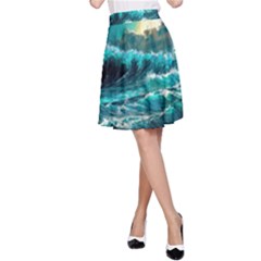 Tsunami Waves Ocean Sea Nautical Nature Water 5 A-line Skirt by Jancukart