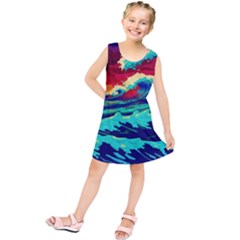 Tsunami Waves Ocean Sea Nautical Nature Water 9 Kids  Tunic Dress by Jancukart