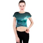 Tsunami Waves Ocean Sea Nautical Nature Water 7 Crew Neck Crop Top