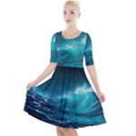 Tsunami Waves Ocean Sea Nautical Nature Water 7 Quarter Sleeve A-Line Dress