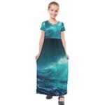 Tsunami Waves Ocean Sea Nautical Nature Water 7 Kids  Short Sleeve Maxi Dress