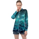 Tsunami Waves Ocean Sea Nautical Nature Water 7 Long Sleeve Satin Shirt