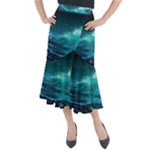Tsunami Waves Ocean Sea Nautical Nature Water 7 Midi Mermaid Skirt