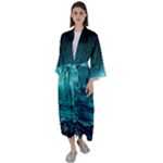 Tsunami Waves Ocean Sea Nautical Nature Water 7 Maxi Satin Kimono