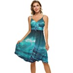 Tsunami Waves Ocean Sea Nautical Nature Water 7 Sleeveless Tie Front Chiffon Dress