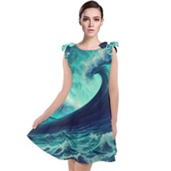 Waves Ocean Sea Tsunami Nautical Tie Up Tunic Dress by Jancukart