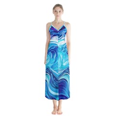 Tsunami Waves Ocean Sea Nautical Nature Abstract Blue Water Button Up Chiffon Maxi Dress by Jancukart