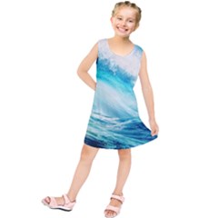 Tsunami Waves Ocean Sea Nautical Nature Water 8 Kids  Tunic Dress by Jancukart
