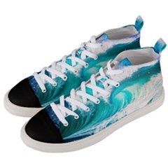 Tsunami Waves Ocean Sea Nautical Nature Water Blue Nature Men s Mid-top Canvas Sneakers
