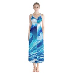 Tsunami Tidal Wave Ocean Waves Sea Nature Water 3 Button Up Chiffon Maxi Dress by Jancukart
