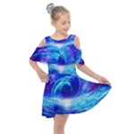 Tsunami Waves Ocean Sea Nautical Nature Water Art Work Kids  Shoulder Cutout Chiffon Dress