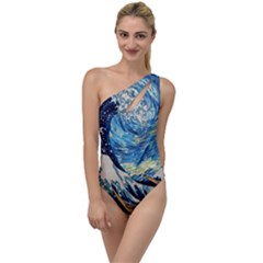 Starry Night Hokusai Van Gogh The Great Wave Off Kanagawa To One Side Swimsuit by Sudheng
