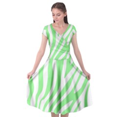 Green Zebra Vibes Animal Print  Cap Sleeve Wrap Front Dress by ConteMonfrey