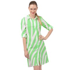 Green Zebra Vibes Animal Print  Long Sleeve Mini Shirt Dress by ConteMonfrey