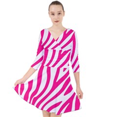 Pink Fucsia Zebra Vibes Animal Print Quarter Sleeve Front Wrap Dress by ConteMonfrey