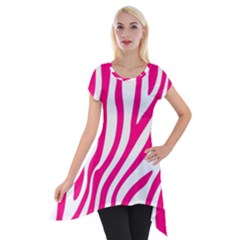 Pink Fucsia Zebra Vibes Animal Print Short Sleeve Side Drop Tunic by ConteMonfrey