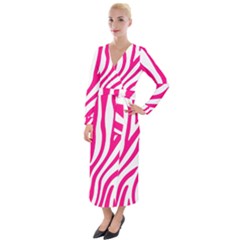 Pink Fucsia Zebra Vibes Animal Print Velvet Maxi Wrap Dress by ConteMonfrey