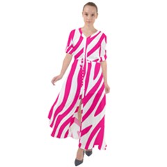 Pink Fucsia Zebra Vibes Animal Print Waist Tie Boho Maxi Dress by ConteMonfrey