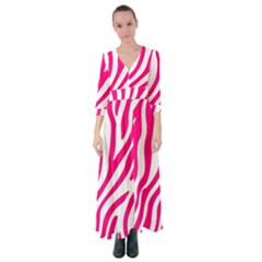 Pink Fucsia Zebra Vibes Animal Print Button Up Maxi Dress by ConteMonfrey
