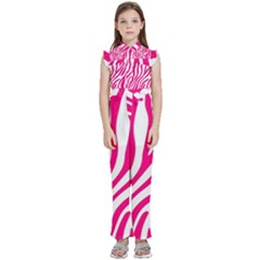 Pink Fucsia Zebra Vibes Animal Print Kids  Sleeveless Ruffle Edge Band Collar Chiffon One Piece by ConteMonfrey