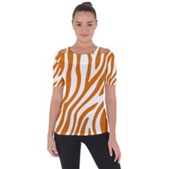 Orange Zebra Vibes Animal Print   Shoulder Cut Out Short Sleeve Top by ConteMonfrey