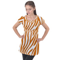 Orange Zebra Vibes Animal Print   Puff Sleeve Tunic Top by ConteMonfrey