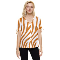 Orange Zebra Vibes Animal Print   Bow Sleeve Button Up Top by ConteMonfrey